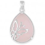 Butterfly Silver Pendant and Necklace with Rose Quartz