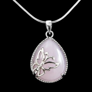 Butterfly Silver Pendant and Necklace with Rose Quartz