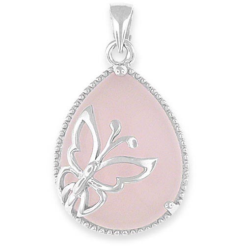 Butterfly Silver Pendant and Necklace with Rose Quartz