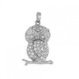 Owl Sterling Silver Pendant Cubic Zirconium with silver chain