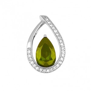 Teardrop shaped Pendant with emerald CZ - sterling silver 18" chain included