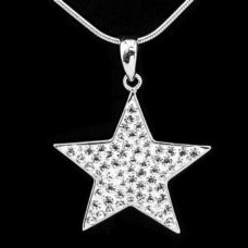 Star Pendant Sparkling Clear CZ Sterling Silver 20" Necklace