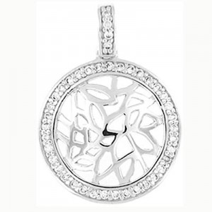 Round Pendant sparkling clear CZ – Sterling silver 18″ necklace