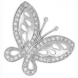 Sterling silver Butterfly Pendant CZ - 20" silver snake style chain
