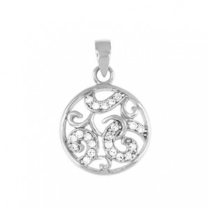Round Pendant clear CZ - Sterling silver 18" snake style chain included