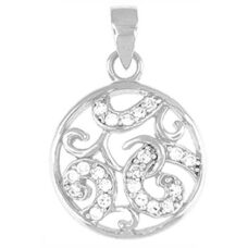 Round Pendant clear CZ - Sterling silver 18" snake style chain included