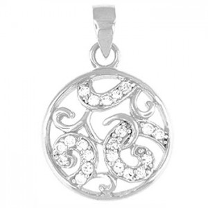 Round Pendant clear CZ - Sterling silver 18" snake style chain included