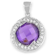 Purple Round Cubic Zirconia Pendant & 20” Chain