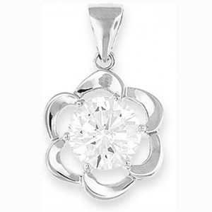 Flower Silver Pendant 8mm Diameter Round CZ - necklace included