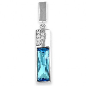 Silver Pendant with blue Center Stone Crystal – 18” necklace included