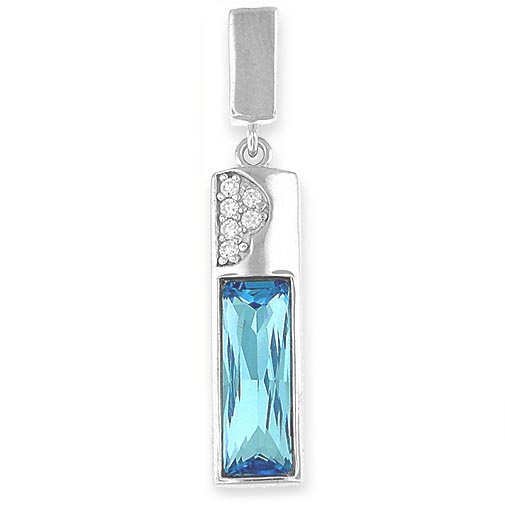 Silver Pendant with blue Center Stone Crystal – 20” necklace included