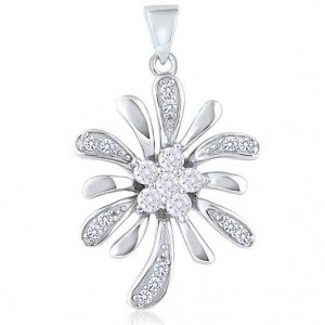 Silver Flower Pendant with Cubic Zirconia Gems – 20” silver