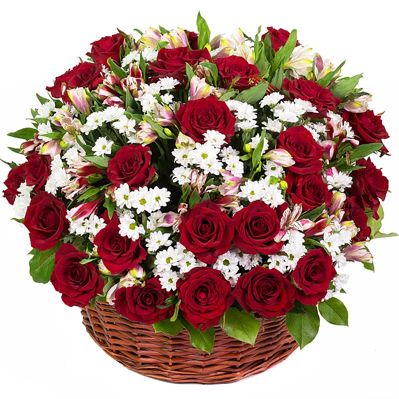 Ruby Red Rose Basket Bouquet - Flower Delivery Ottawa