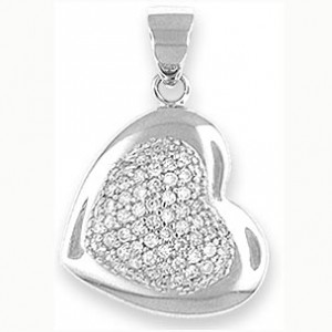 Silver Heart Pendant with CZ on Side