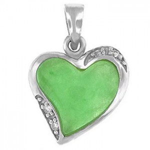Heart Shaped Silver and Jade Pendant with CZ