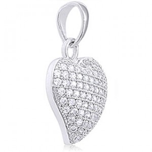 Silver Heart Pendant with Micro Set Cubic Zirconia